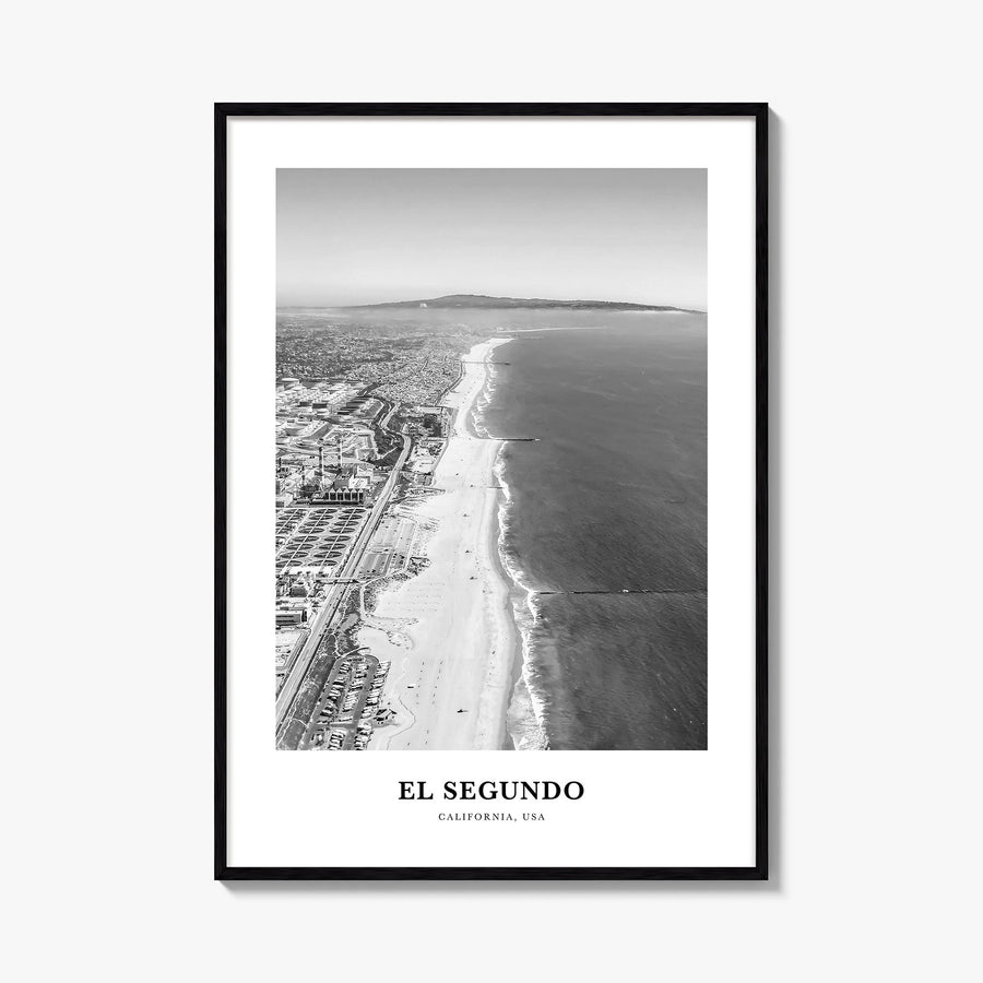 El Segundo black & white classic poster of California, USA – vertical wall art, unframed print shown in interior mockup