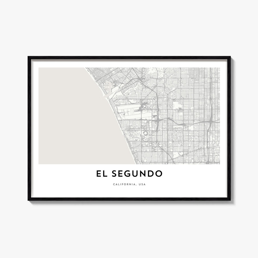 El Segundo black & white map poster of California, USA – horizontal wall art, unframed print shown in interior mockup