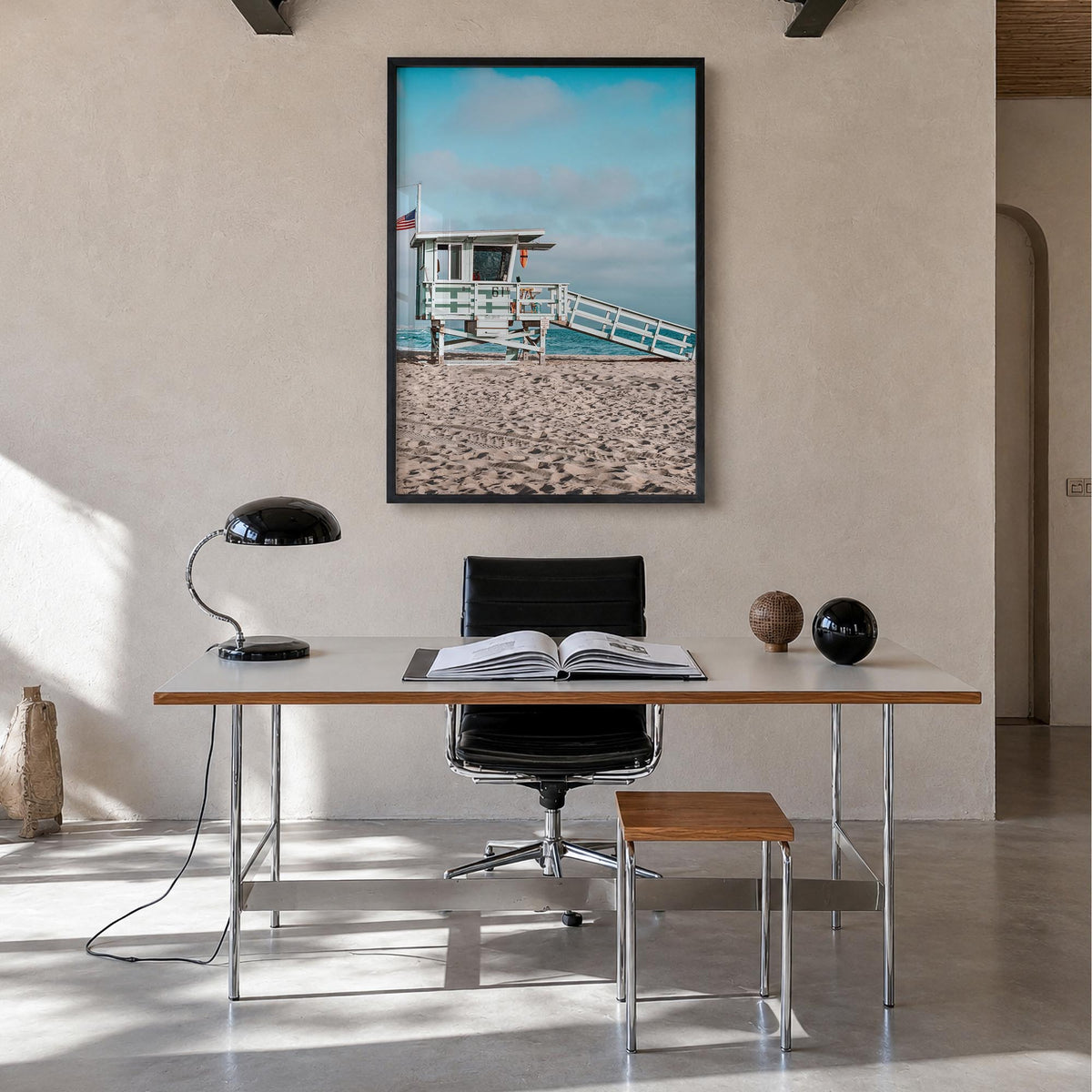El Segundo colorful photo poster of California, USA – vertical wall art in black wood frame, hanging on wall