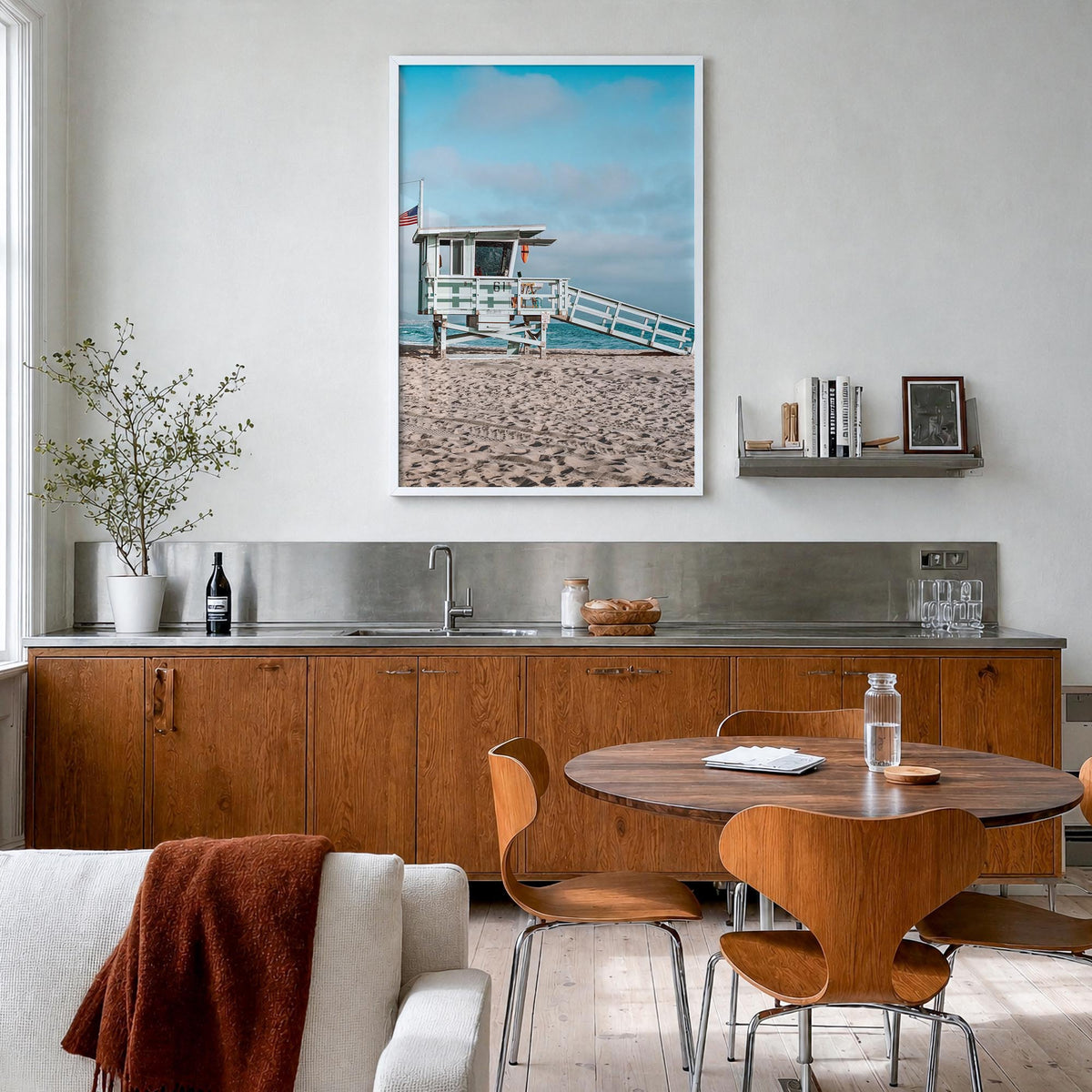 El Segundo colorful photo poster of California, USA – vertical wall art in white wood frame, hanging on wall