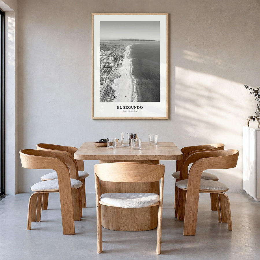 El Segundo Classic Poster in a natural wood frame, hanging in a dining room