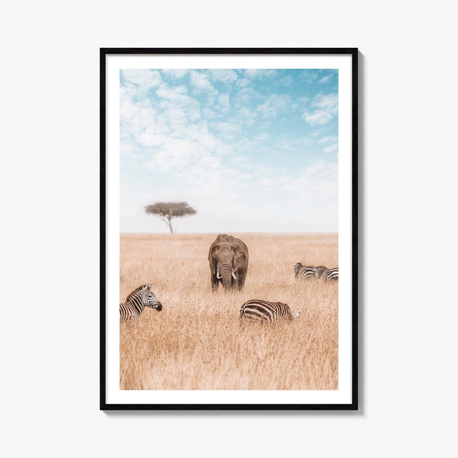 Elephant no. 1 colorful photo poster – vertical wall art, unframed print shown in interior mockup