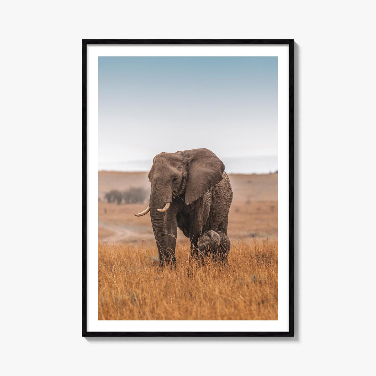 Elephant no. 2 colorful photo poster – vertical wall art, unframed print shown in interior mockup