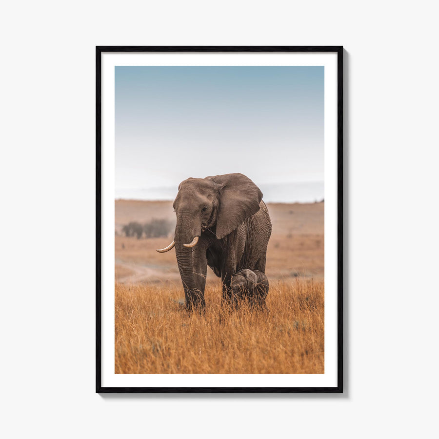 Elephant no. 2 colorful photo poster – vertical wall art, unframed print shown in interior mockup
