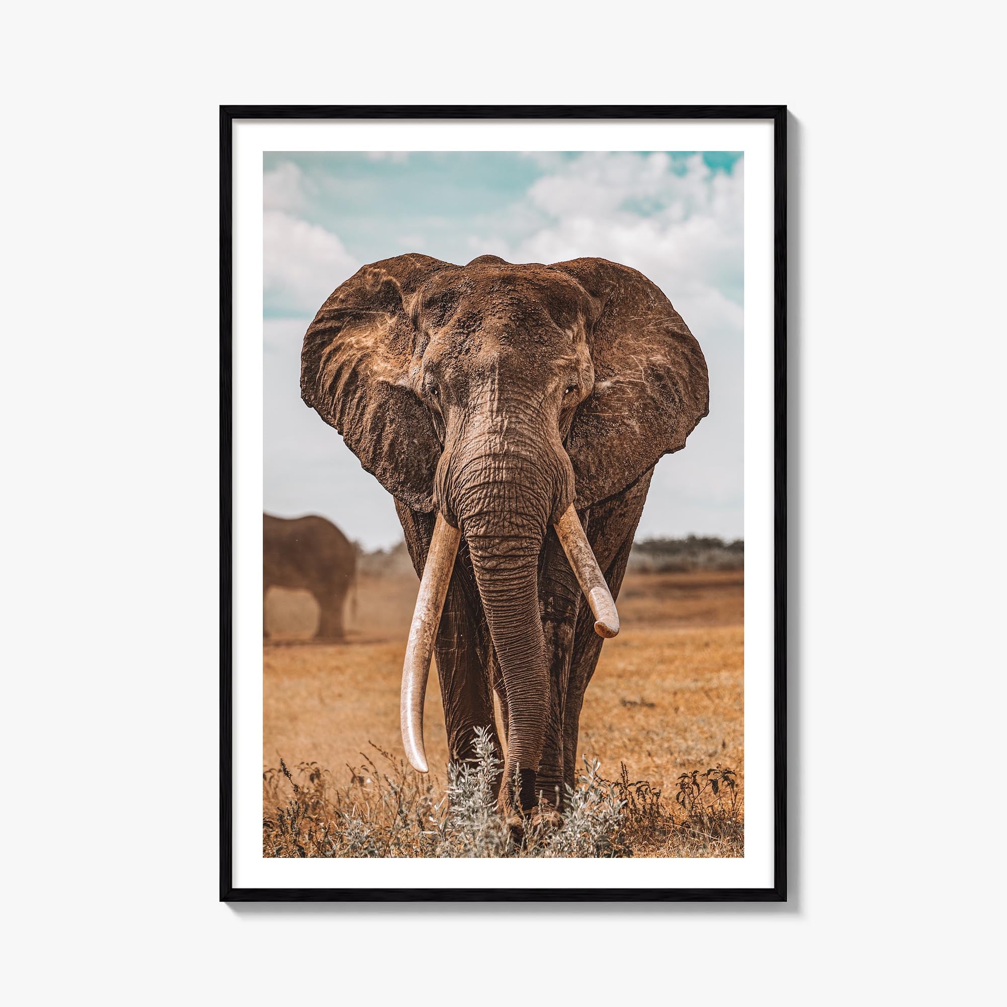 Elephant no. 3 colorful photo poster – vertical wall art, unframed print shown in interior mockup