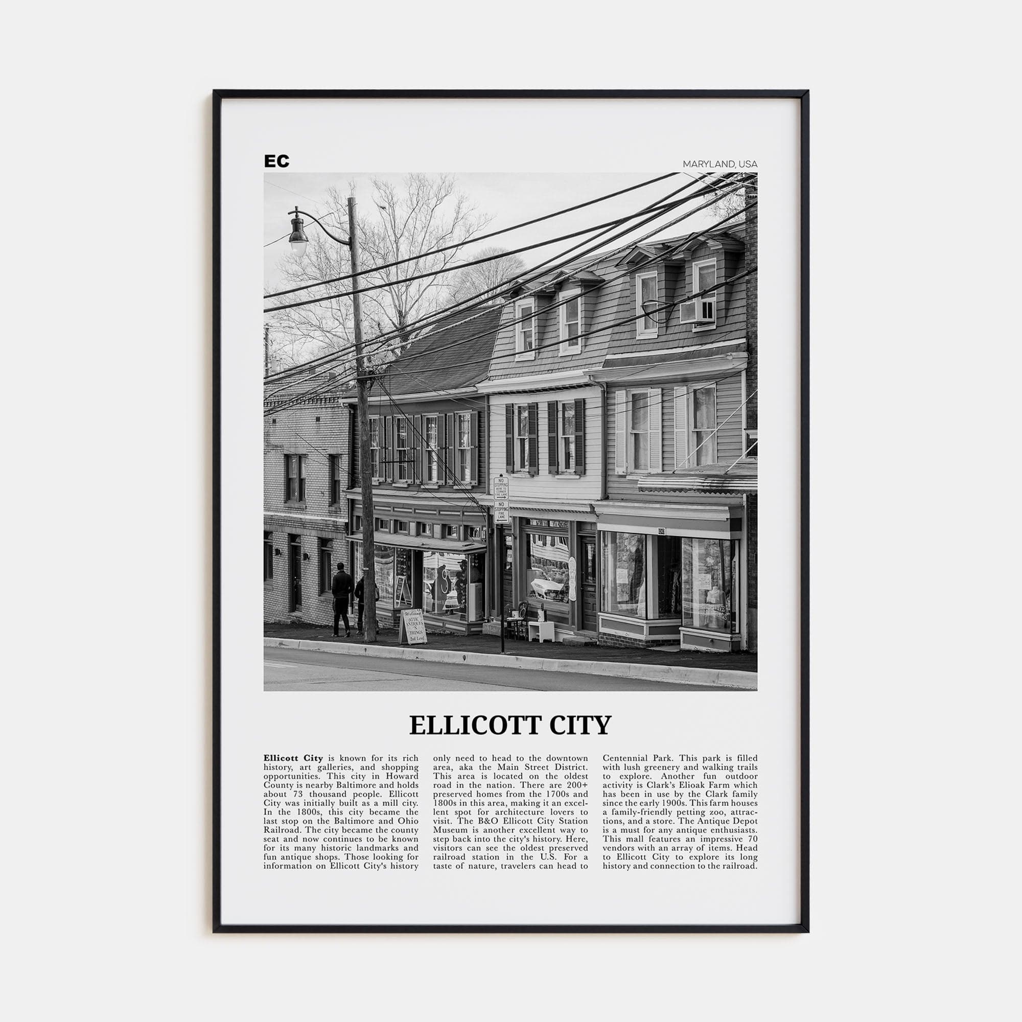 Ellicott City Poster None / 8x12 in Nbourhood Travel B&W Poster