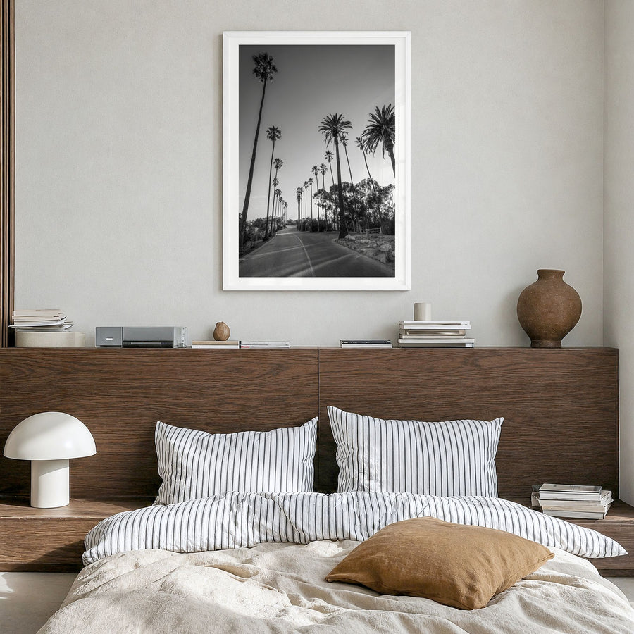 Elysian Park Photo Poster in a white wood frame, hanging in a bedroom, white border