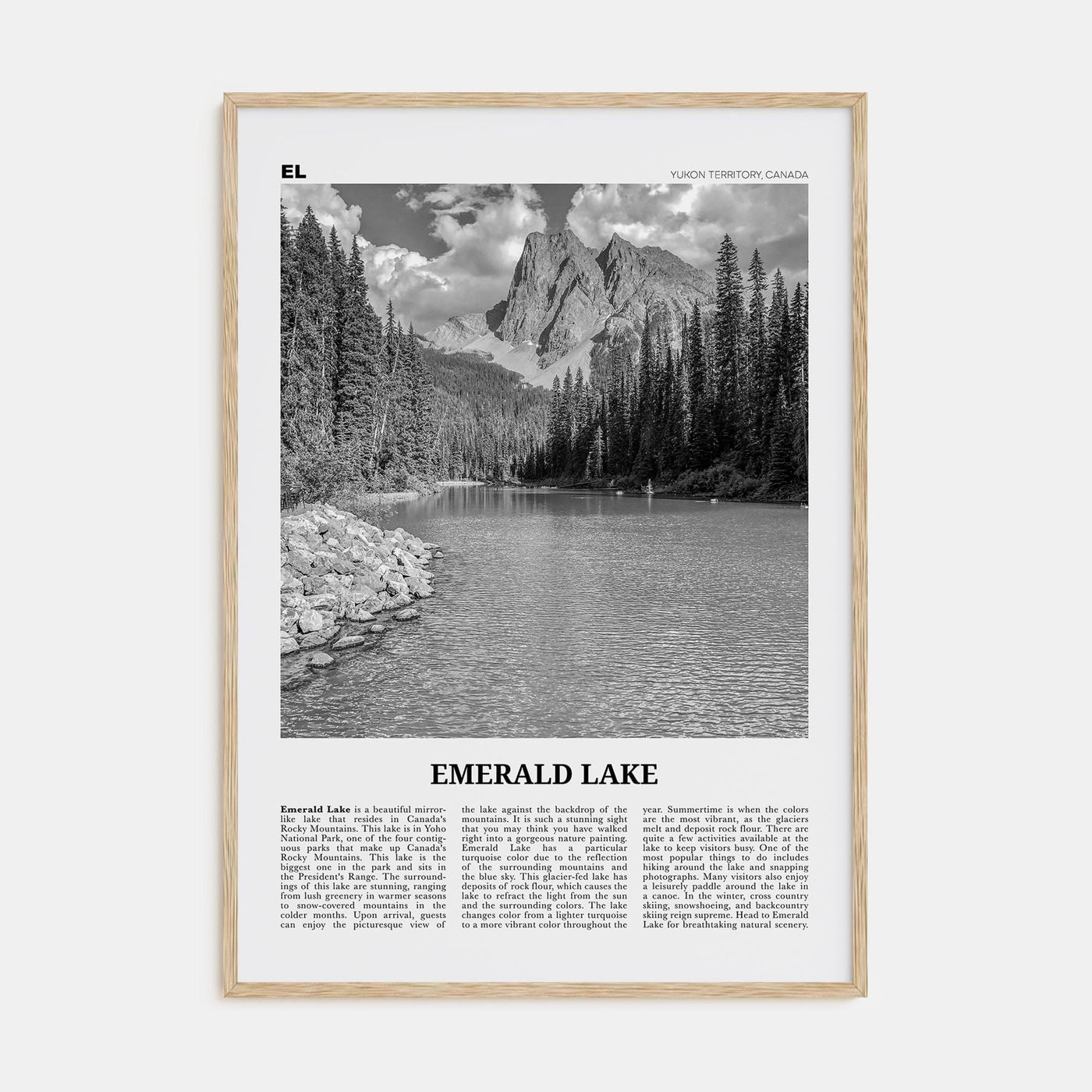 Emerald Lake Poster Natural Wood / 8x12 in Nbourhood Travel B&W Poster