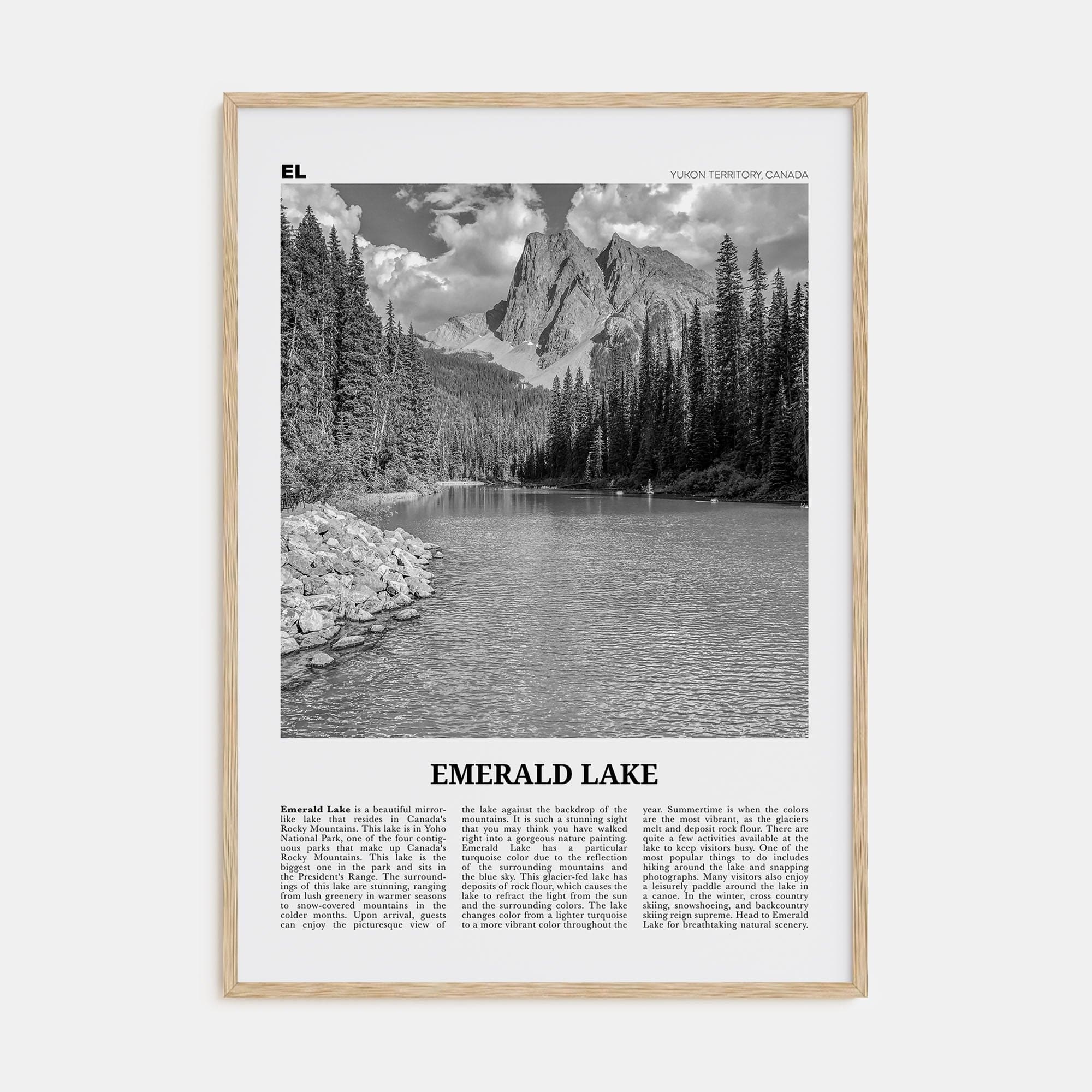 Emerald Lake Poster Natural Wood / 8x12 in Nbourhood Travel B&W Poster