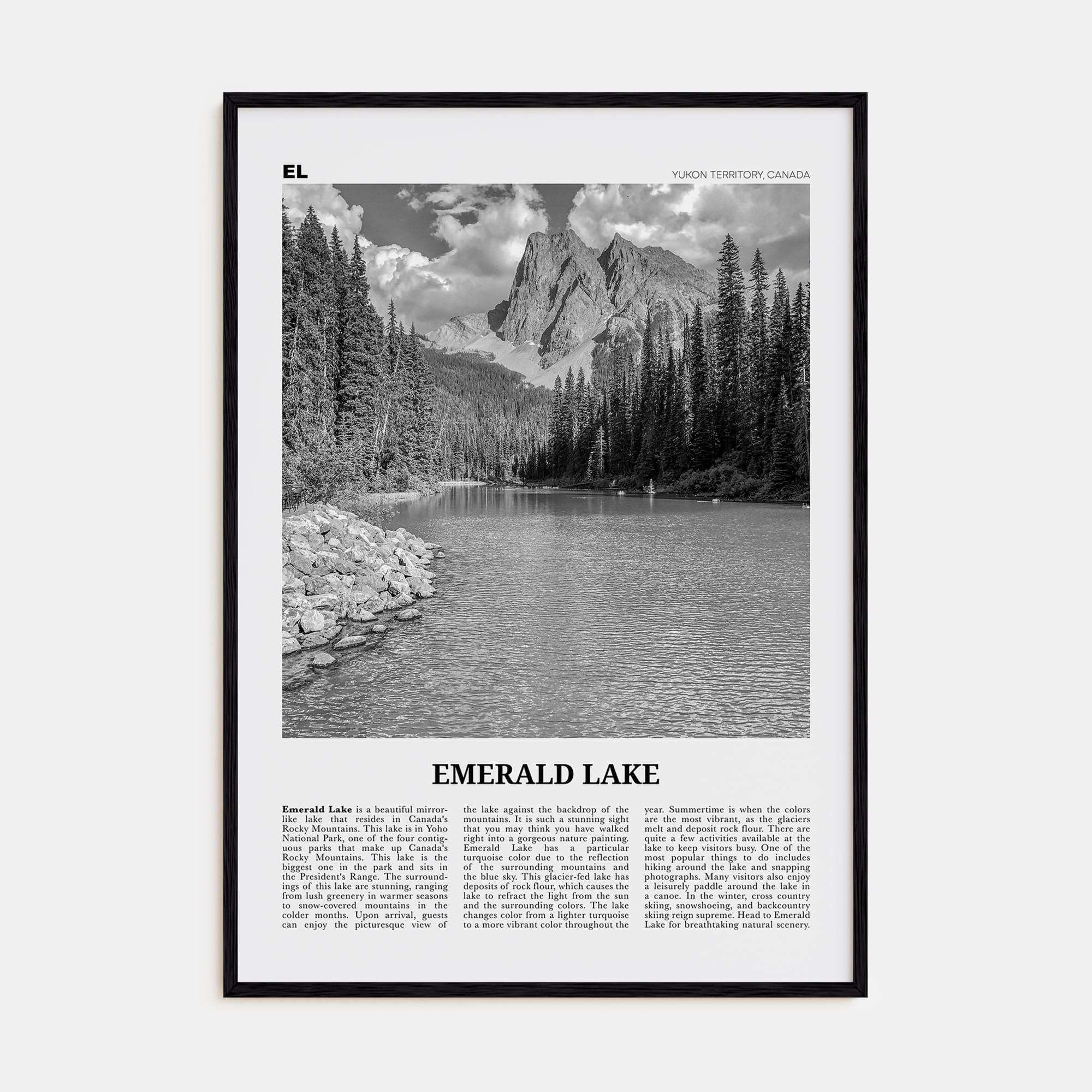 Emerald Lake Poster Black Wood / 8x12 in Nbourhood Travel B&W Poster