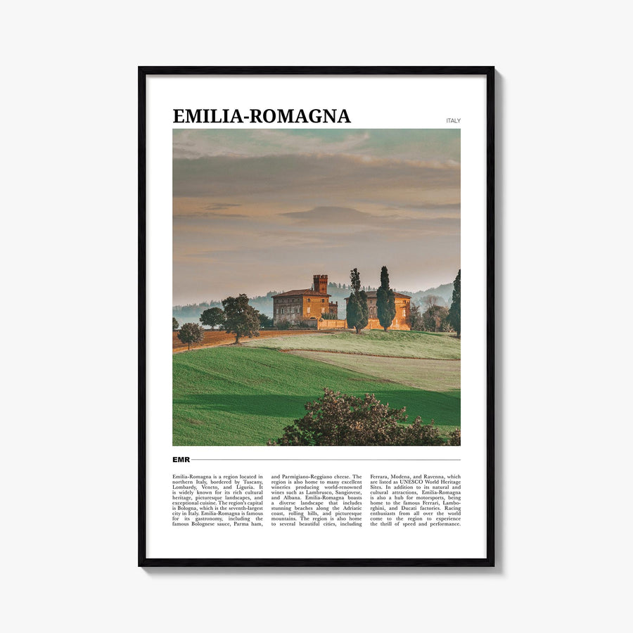 Emilia-Romagna colorful travel poster of Italy – vertical wall art, unframed print shown in interior mockup