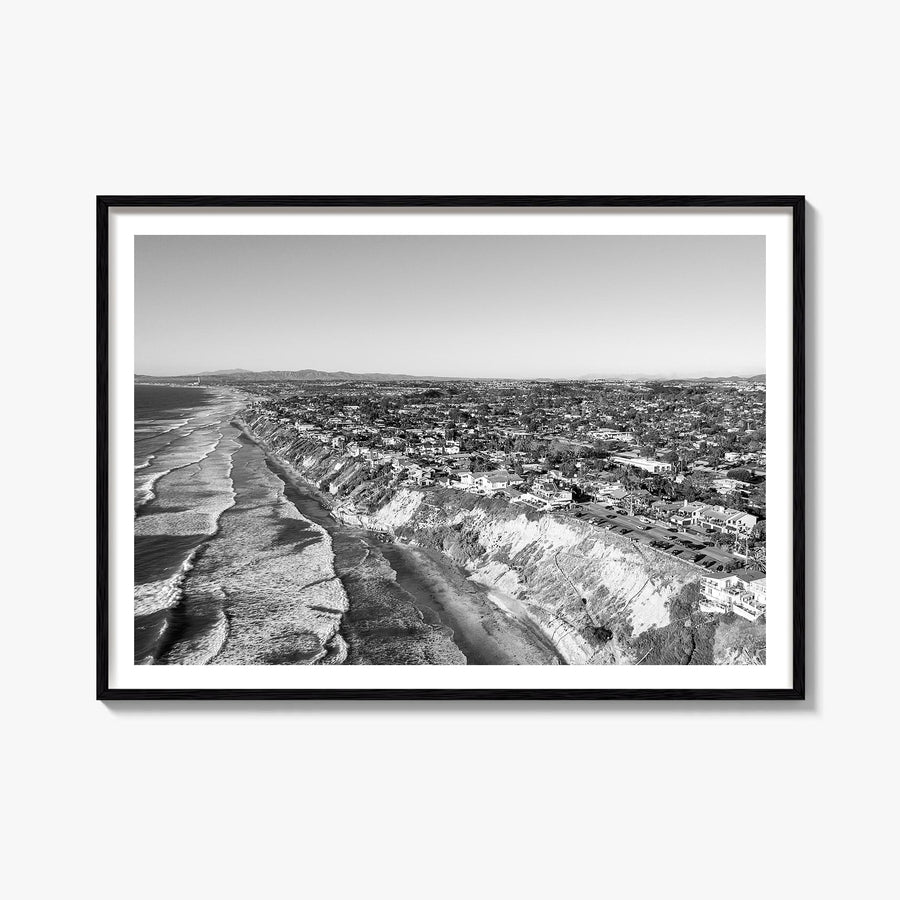 Encinitas black & white photo poster of California, USA – horizontal wall art, unframed print shown in interior mockup