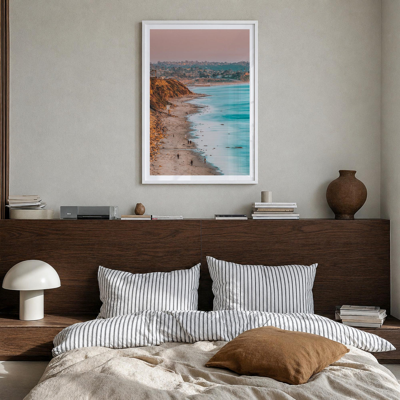 Encinitas no. 1 colorful photo poster of California, USA – vertical wall art in white wood frame with white border, hanging o