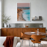 Encinitas no. 1 colorful photo poster of California, USA – vertical wall art in white wood frame, hanging on wall