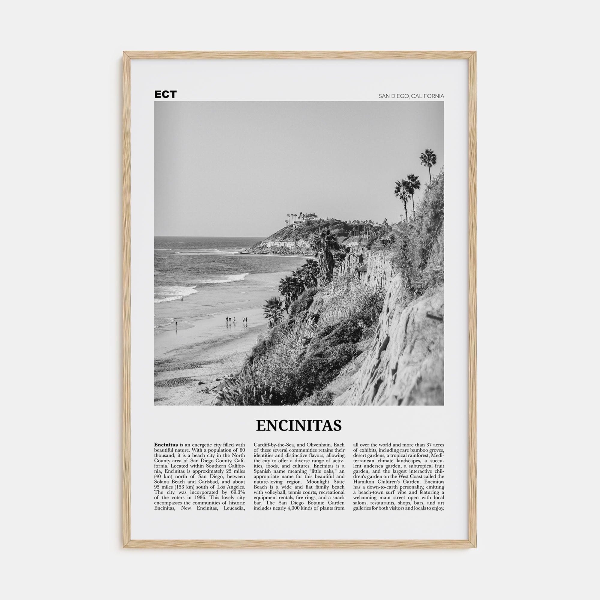 Encinitas No 1 Poster Natural Wood / 8x12 in Nbourhood Travel B&W Poster