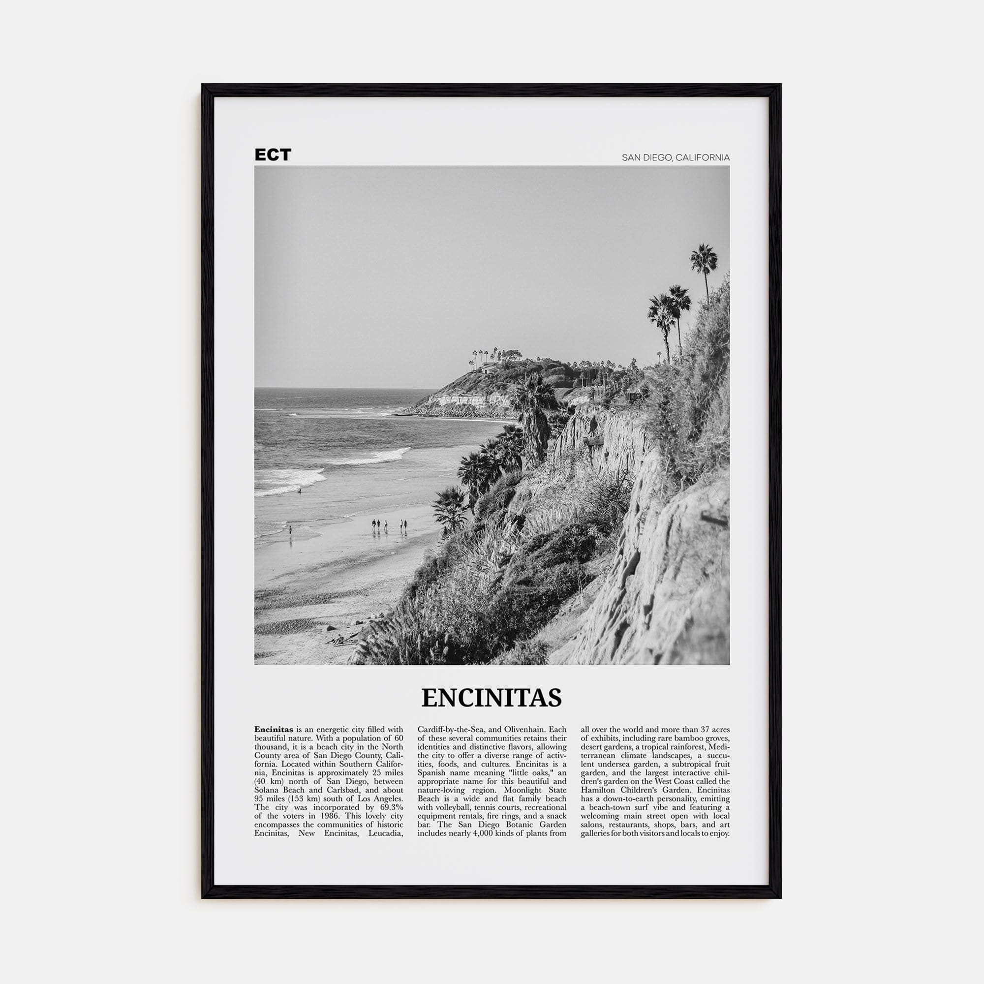 Encinitas No 1 Poster Black Wood / 8x12 in Nbourhood Travel B&W Poster