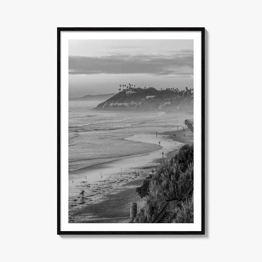Encinitas no. 2 black & white photo poster of California, USA – vertical wall art, unframed print shown in interior mockup