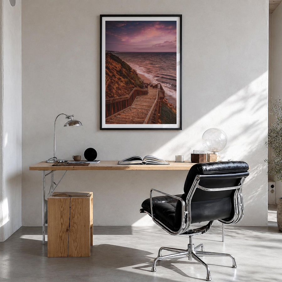 Encinitas no. 2 colorful photo poster of California, USA – vertical wall art in black wood frame with white border, hanging o