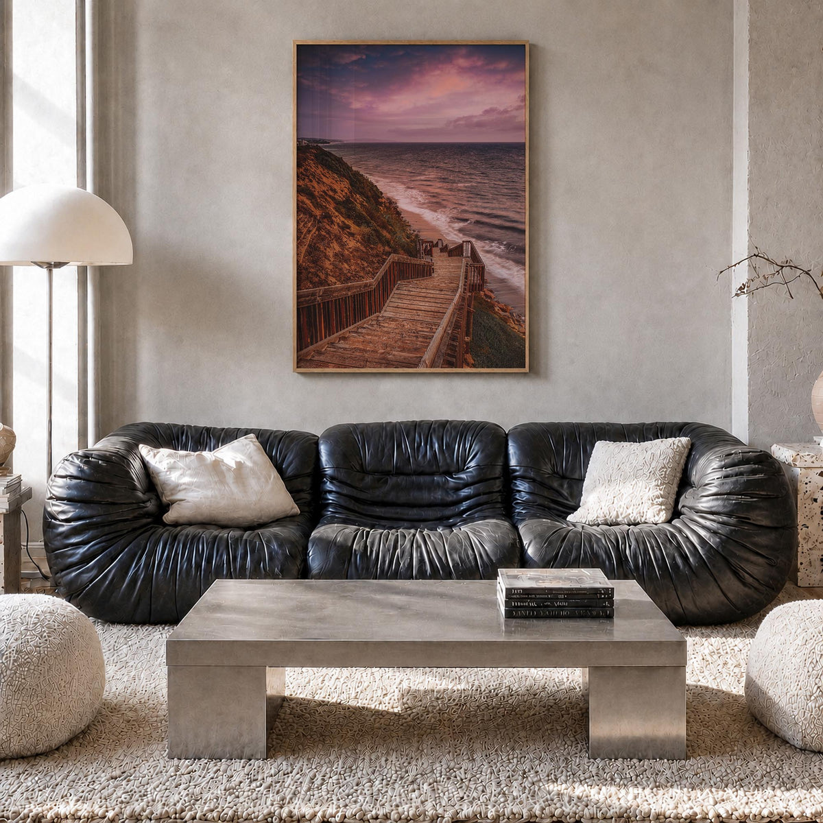 Encinitas no. 2 colorful photo poster of California, USA – vertical wall art in natural wood frame, hanging on wall