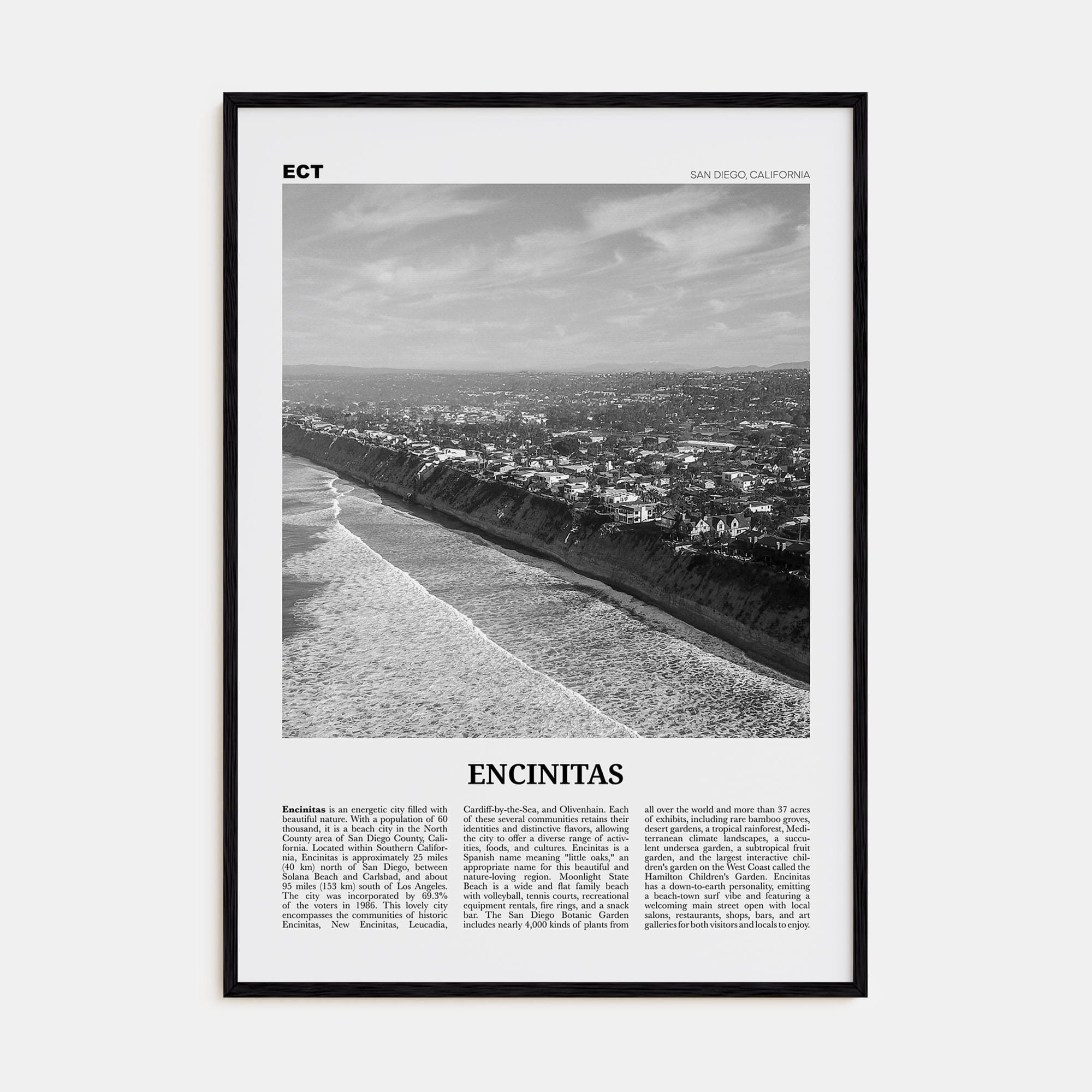 Encinitas No 2 Poster Black Wood / 8x12 in Nbourhood Travel B&W Poster