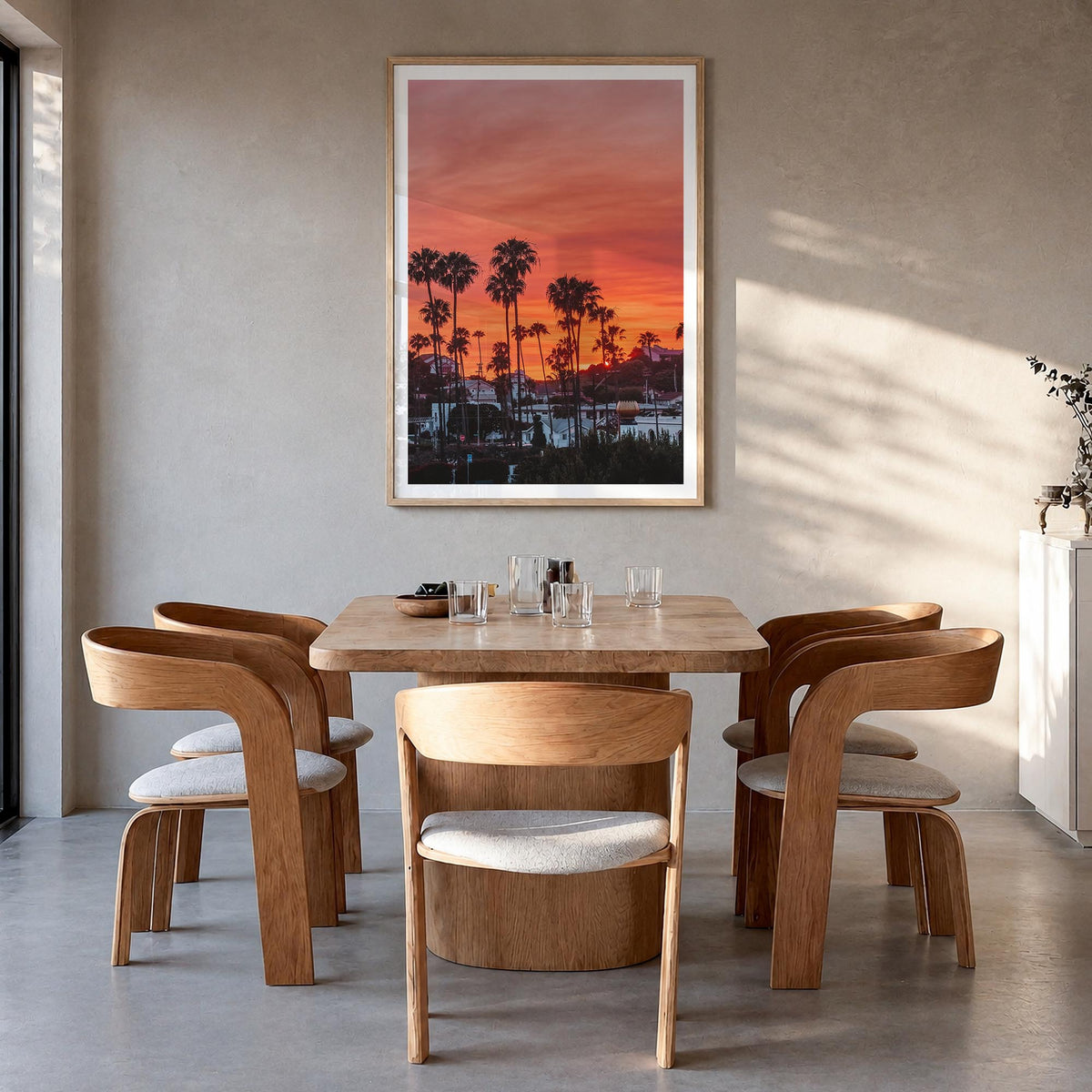 Encinitas no. 3 colorful photo poster of California, USA – vertical wall art in natural wood frame with white border, hanging