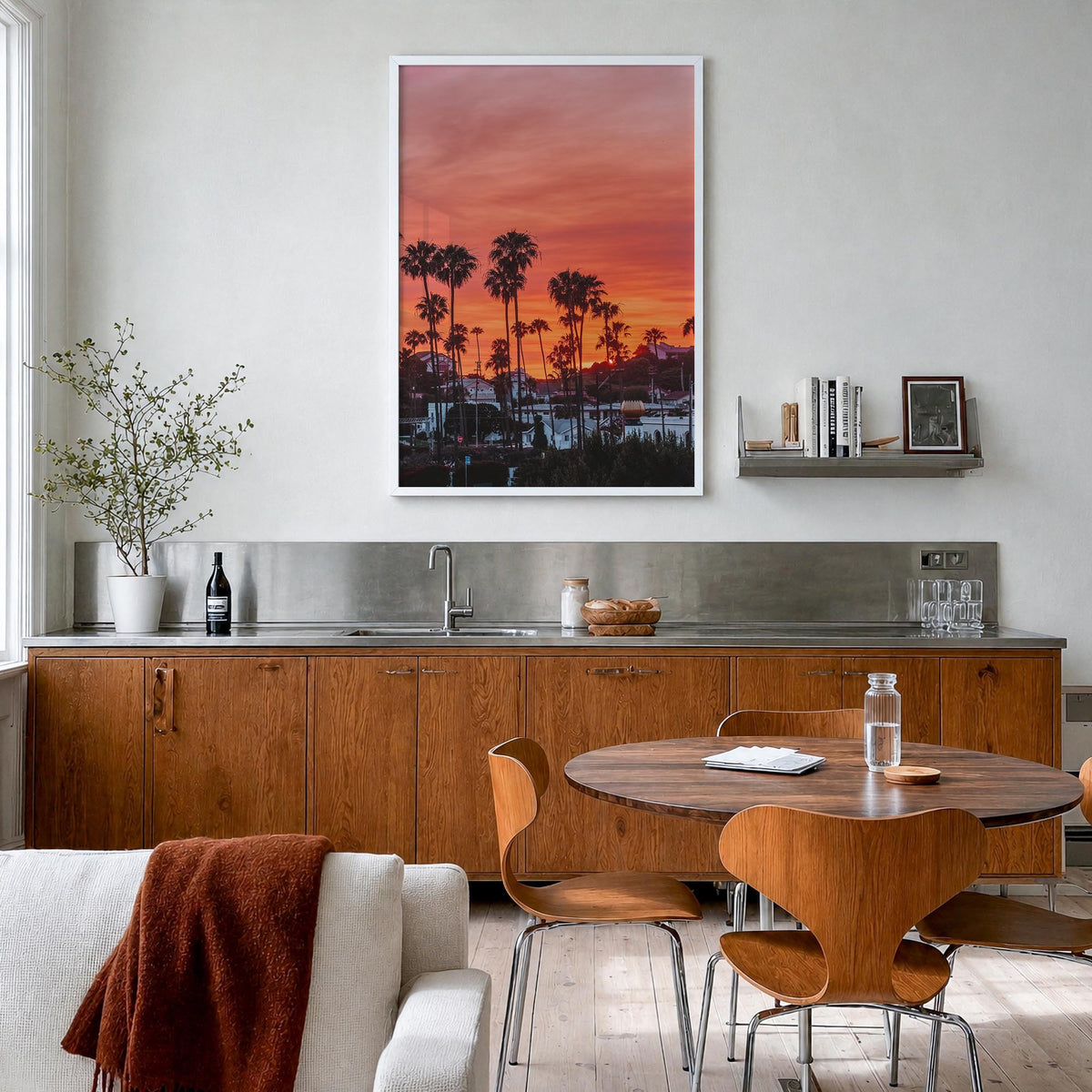 Encinitas no. 3 colorful photo poster of California, USA – vertical wall art in white wood frame, hanging on wall