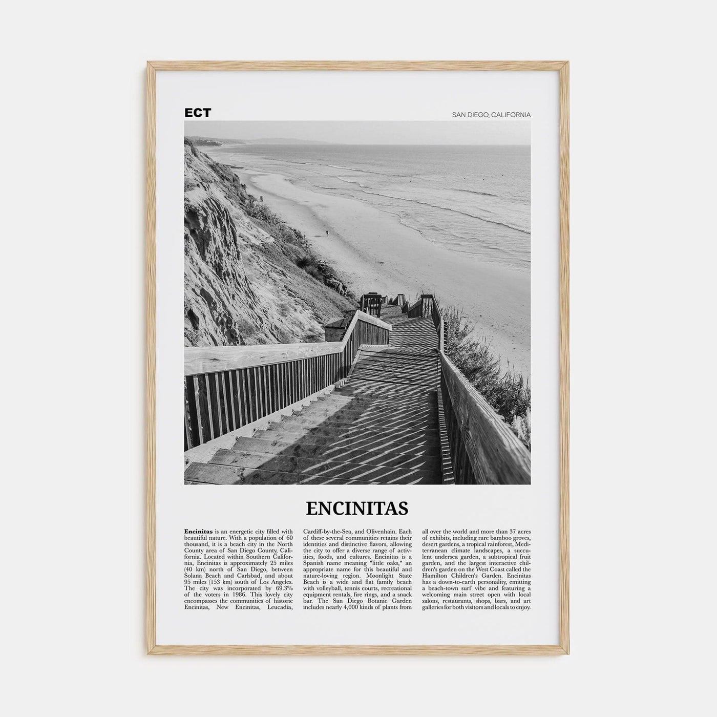 Encinitas No 3 Poster Natural Wood / 8x12 in Nbourhood Travel B&W Poster