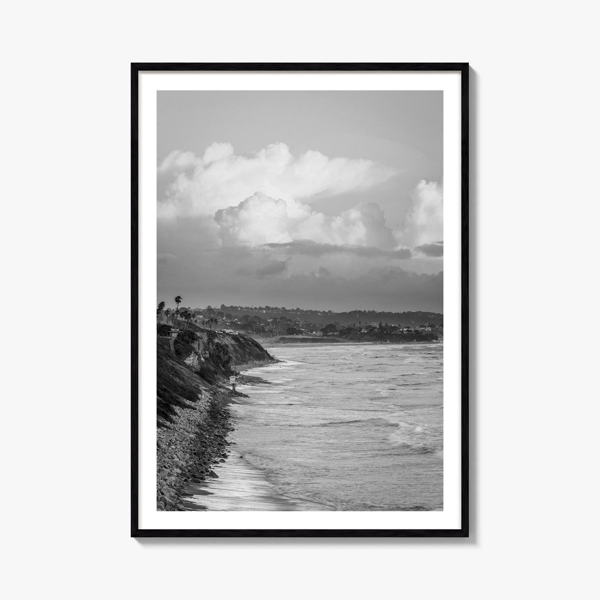 Encinitas no. 4 black & white photo poster of California, USA – vertical wall art, unframed print shown in interior mockup