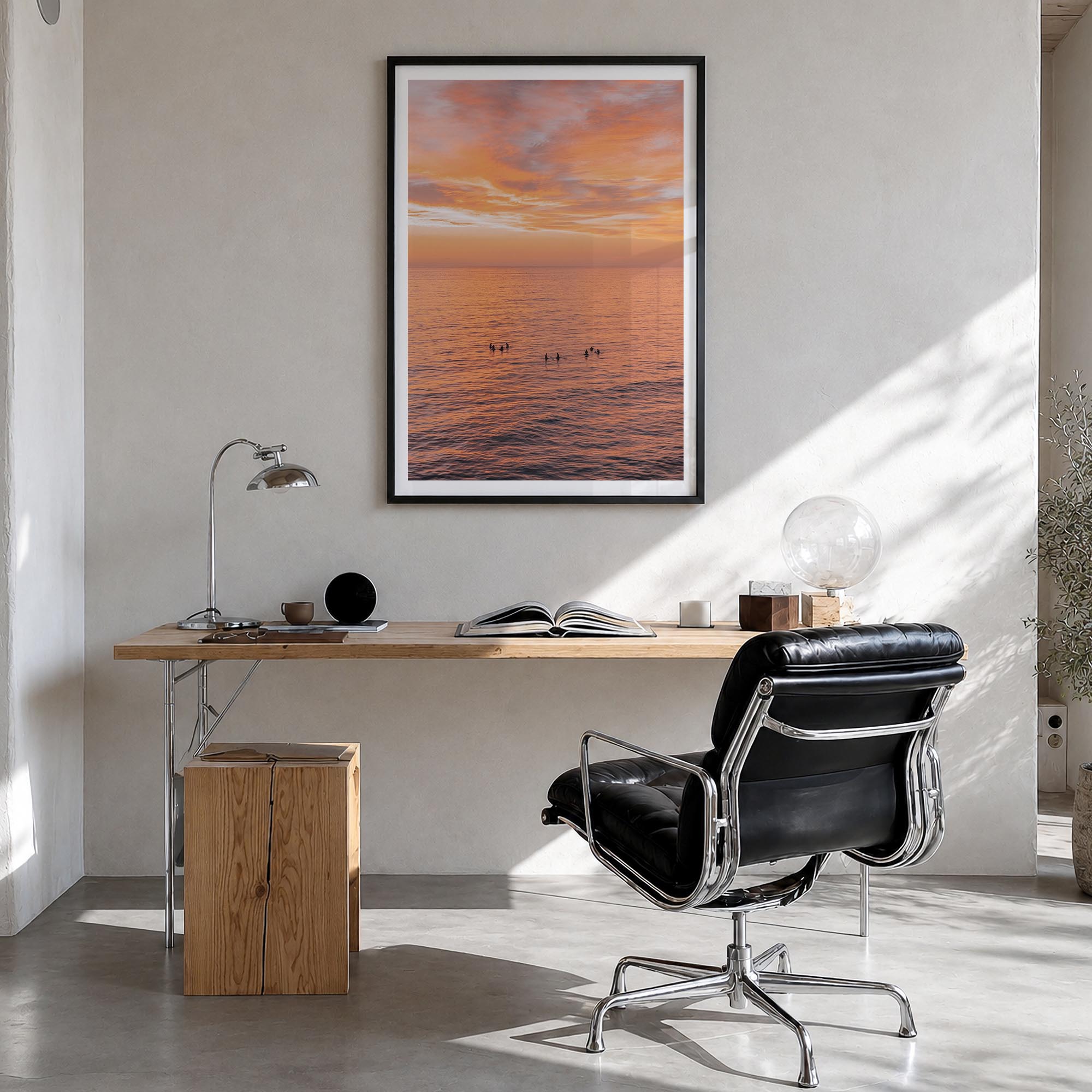 Encinitas no. 4 colorful photo poster of California, USA – vertical wall art in black wood frame with white border, hanging o
