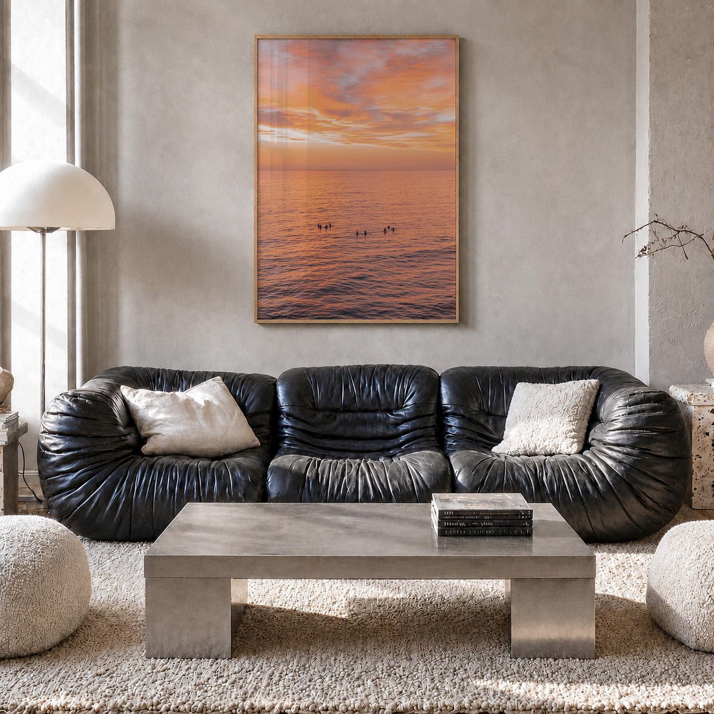Encinitas no. 4 colorful photo poster of California, USA – vertical wall art in natural wood frame, hanging on wall