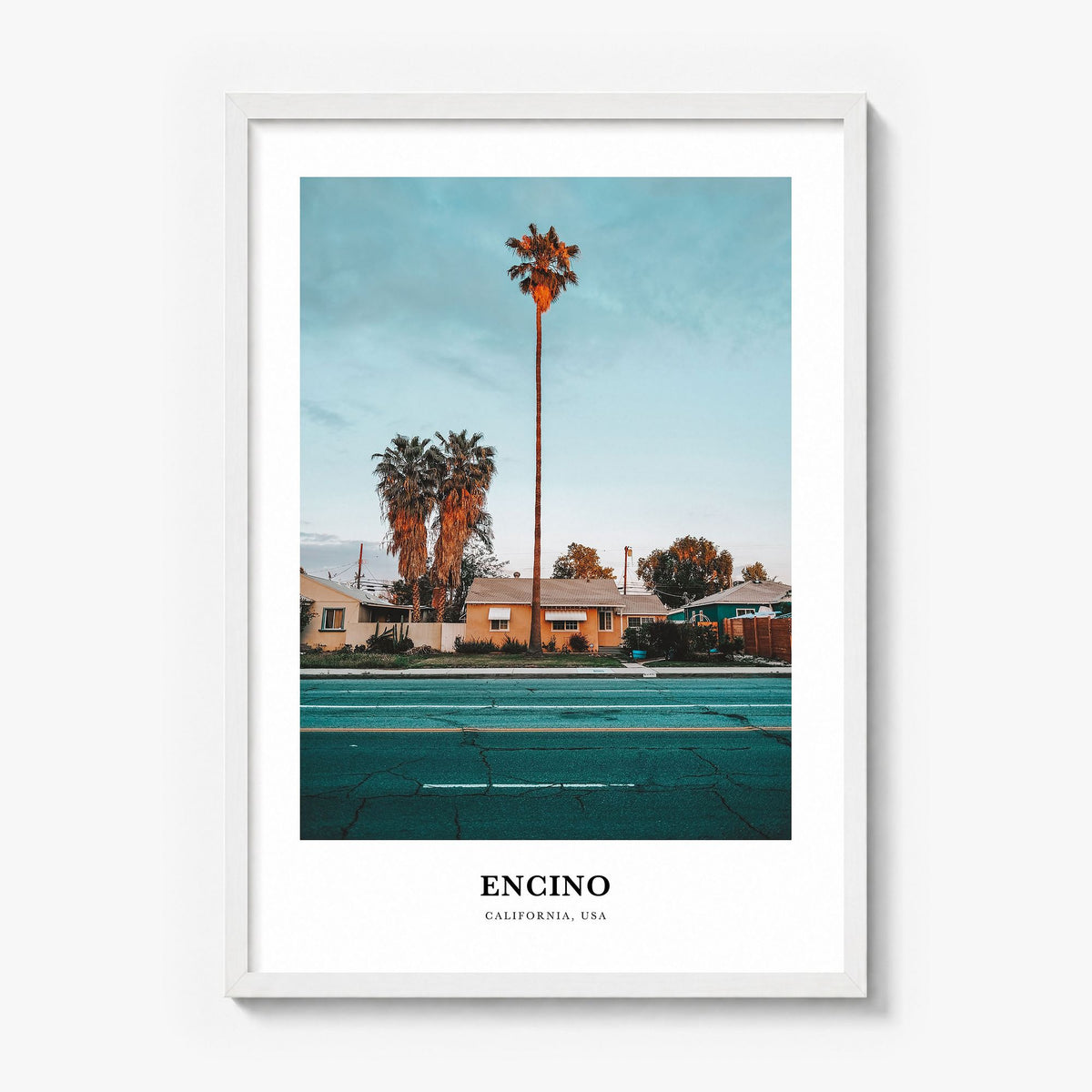 Encino Classic Poster in a white wood frame