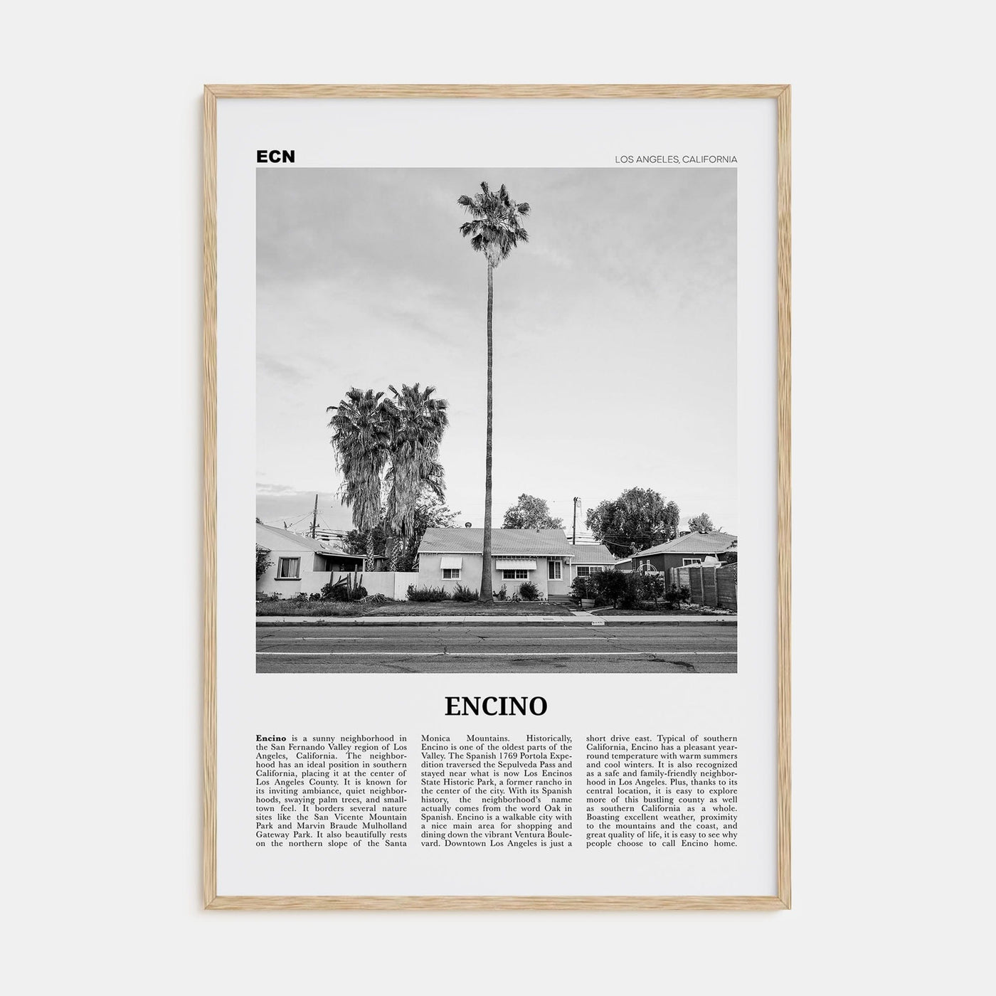 Encino Poster Natural Wood / 8x12 in Nbourhood Travel B&W Poster