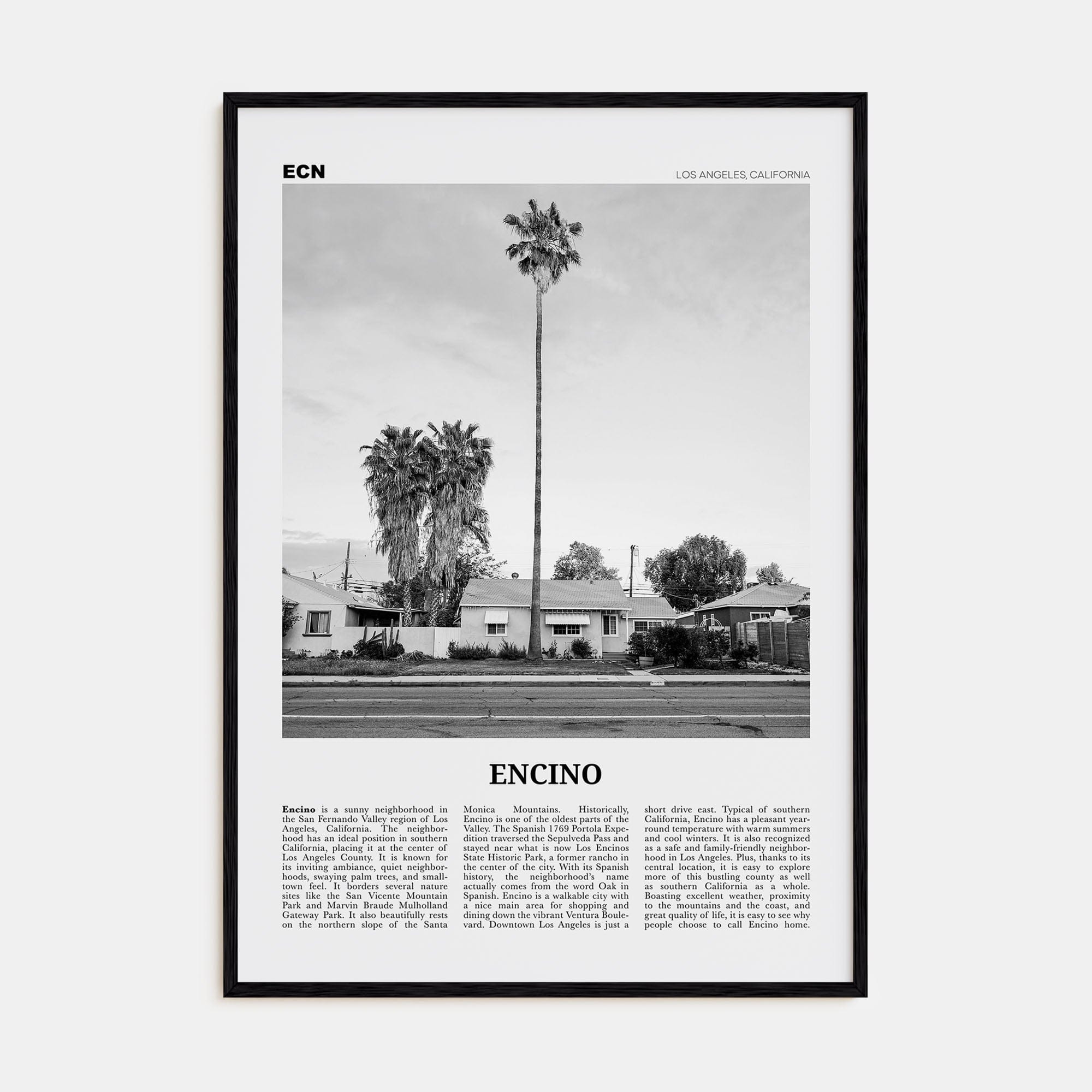 Encino Poster Black Wood / 8x12 in Nbourhood Travel B&W Poster