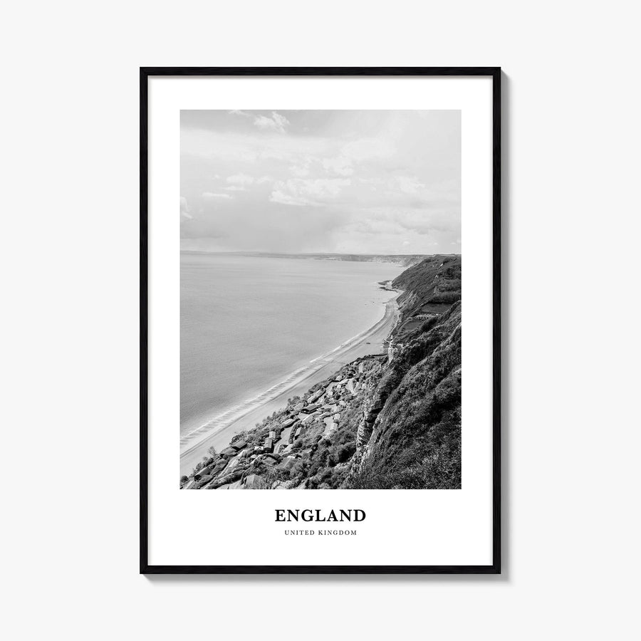 England black & white classic poster of United Kingdom – vertical wall art, unframed print shown in interior mockup