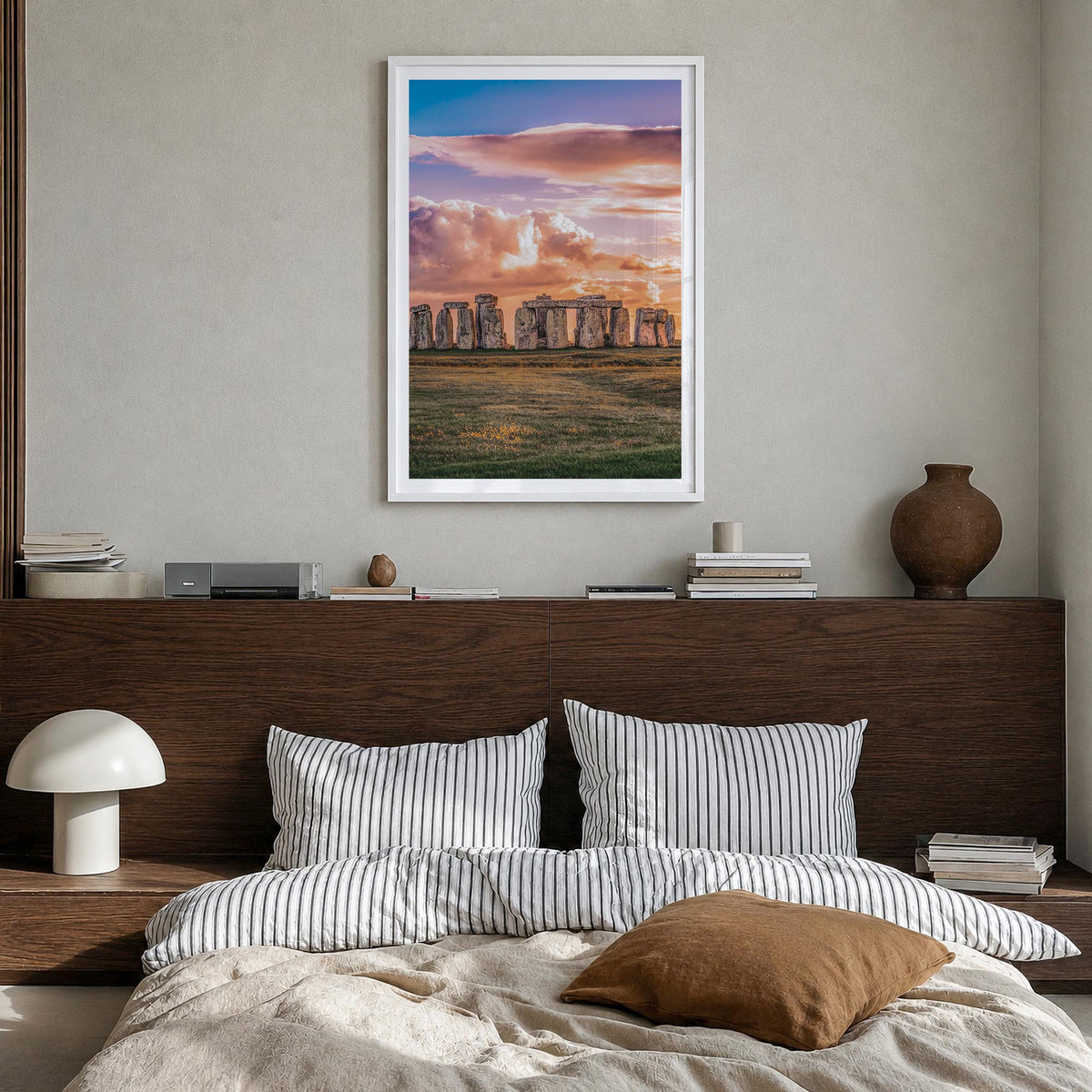 England colorful photo poster of United Kingdom – vertical wall art in white wood frame with white border, hanging on wall
