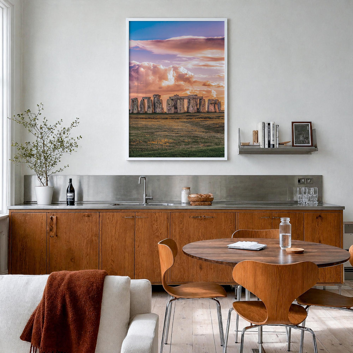 England colorful photo poster of United Kingdom – vertical wall art in white wood frame, hanging on wall