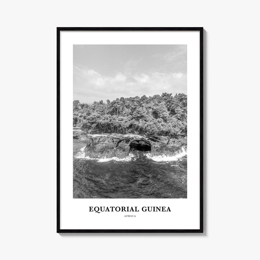 Equatorial Guinea black & white classic poster of Africa – vertical wall art, unframed print shown in interior mockup