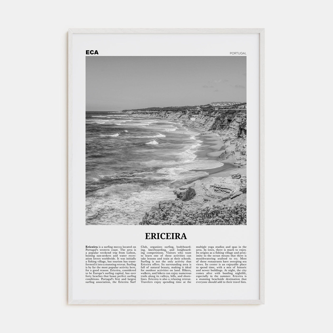 Ericeira Poster White Wood / 8x12 in Nbourhood Travel B&W Poster