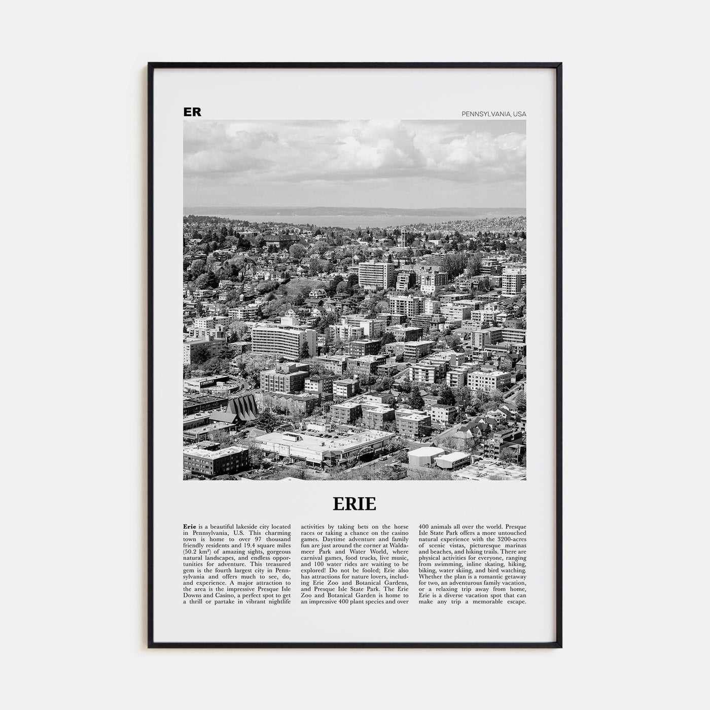 Erie Poster None / 8x12 in Nbourhood Travel B&W Poster