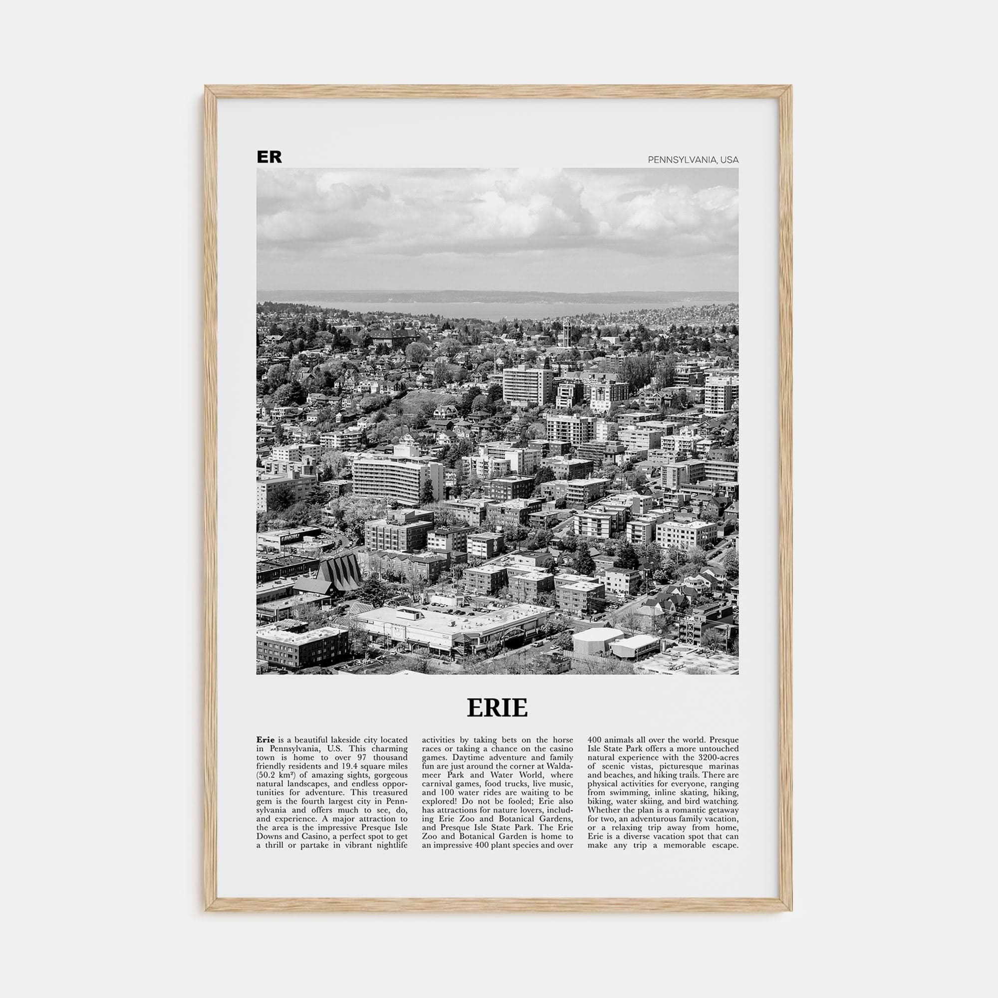 Erie Poster Natural Wood / 8x12 in Nbourhood Travel B&W Poster