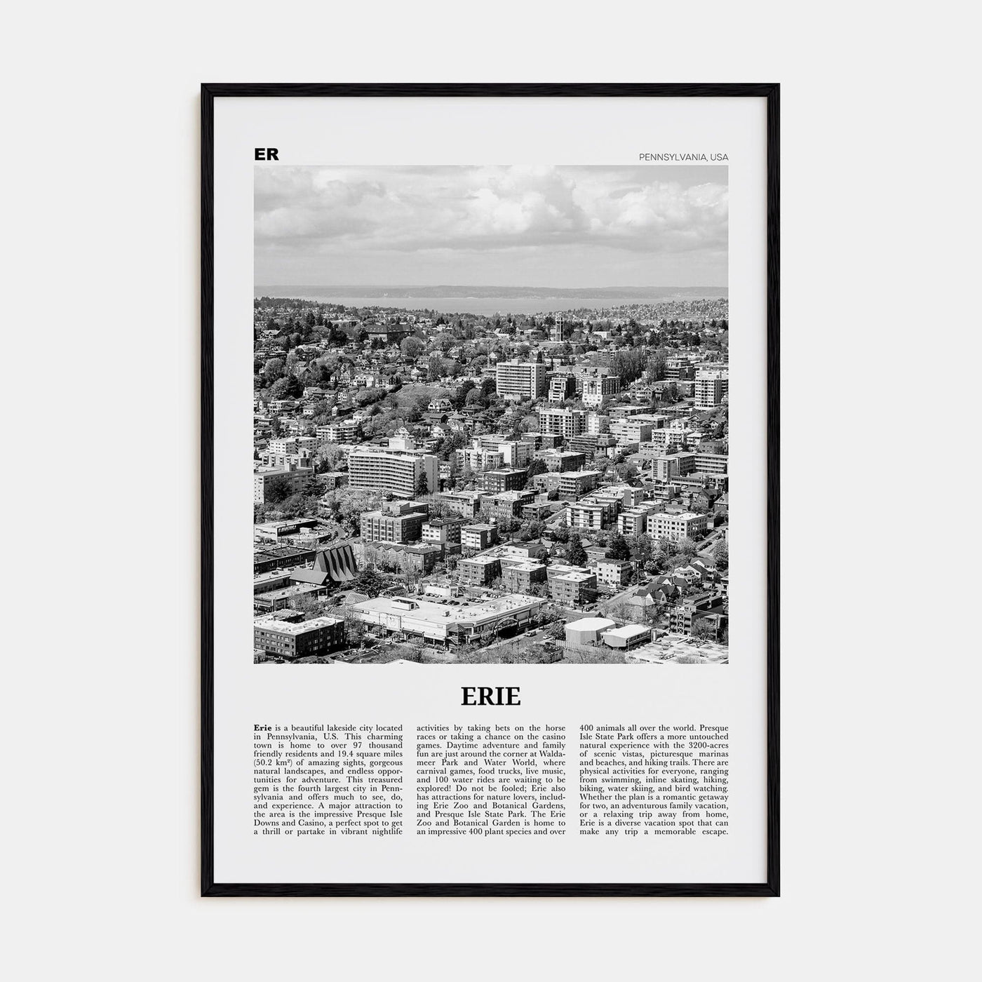 Erie Poster Black Wood / 8x12 in Nbourhood Travel B&W Poster