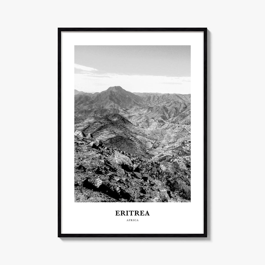 Eritrea black & white classic poster of Africa – vertical wall art, unframed print shown in interior mockup