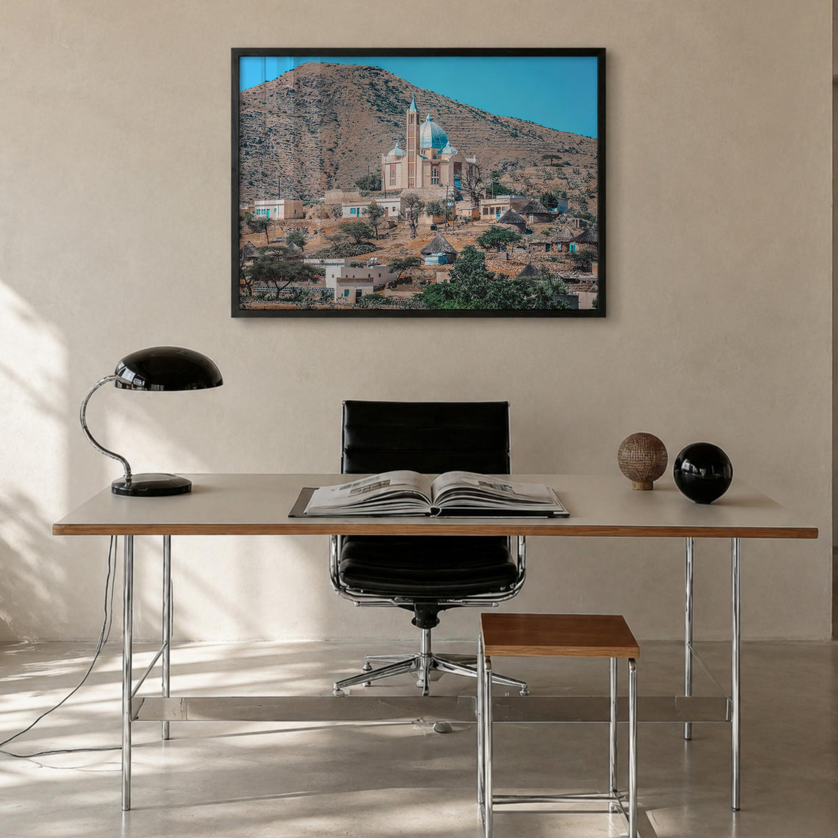 Eritrea colorful photo poster of Africa – horizontal wall art in black wood frame, hanging on wall
