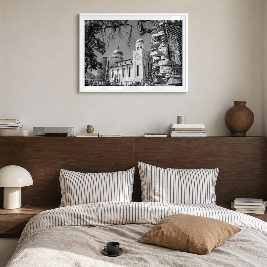 Eritrea Photo Poster in a white wood frame, hanging in a bedroom, white border