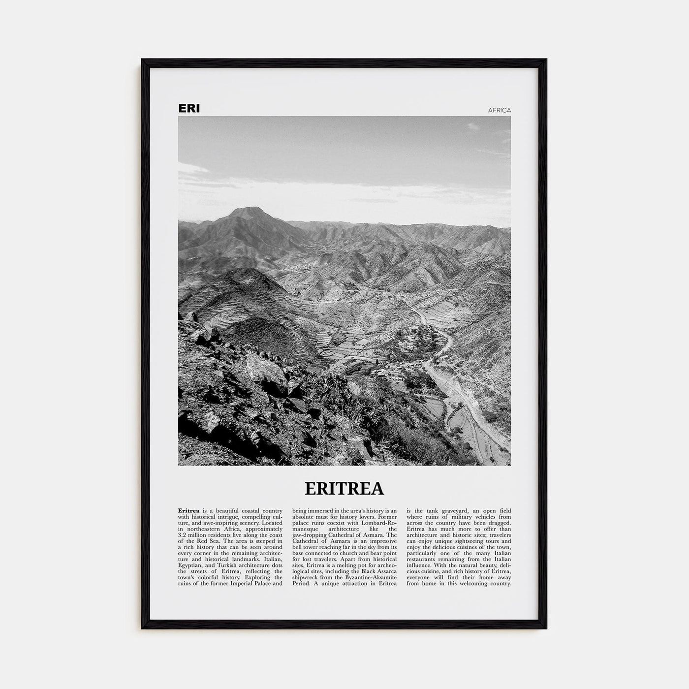 Eritrea Poster Black Wood / 8x12 in Nbourhood Travel B&W Poster