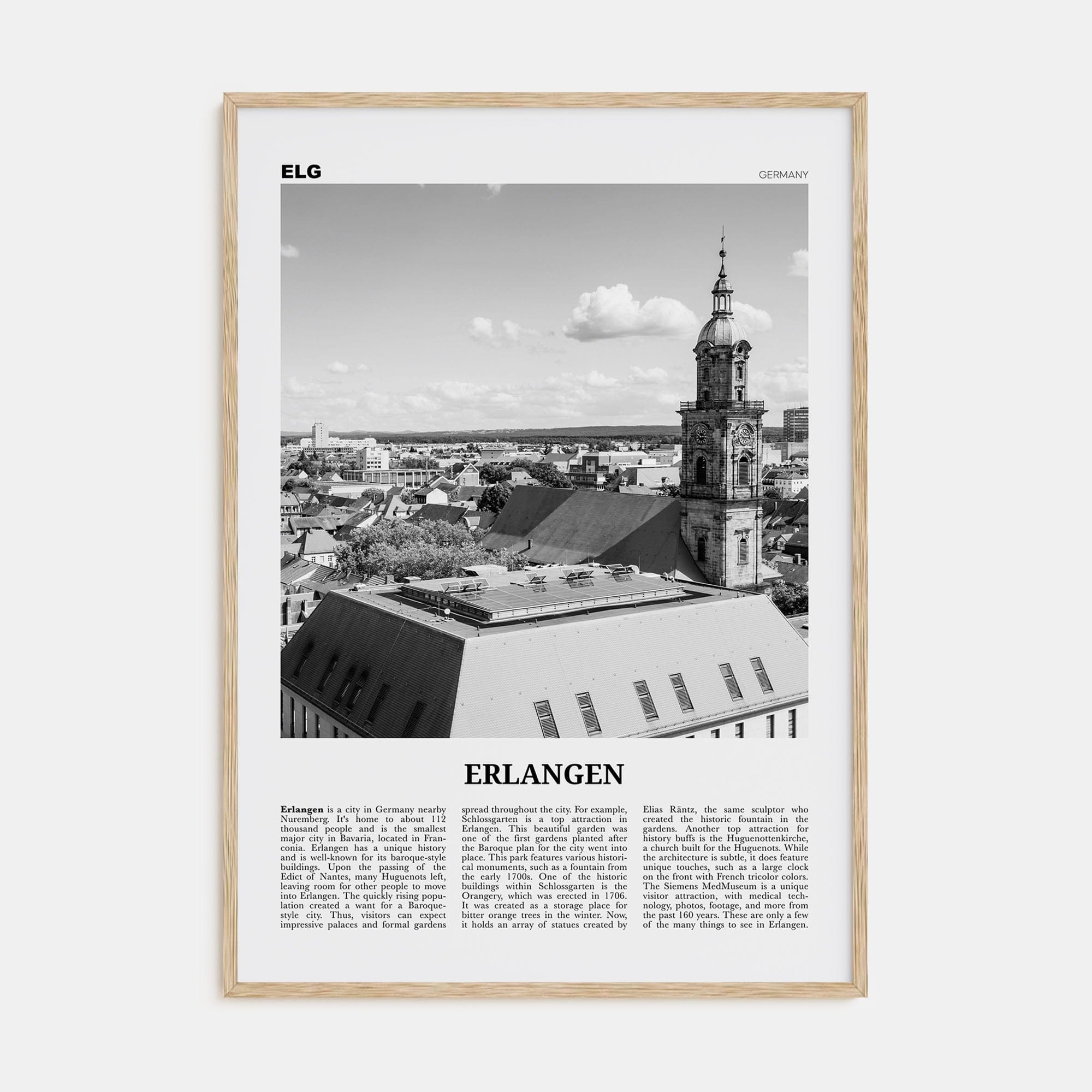 Erlangen Poster Natural Wood / 8x12 in Nbourhood Travel B&W Poster