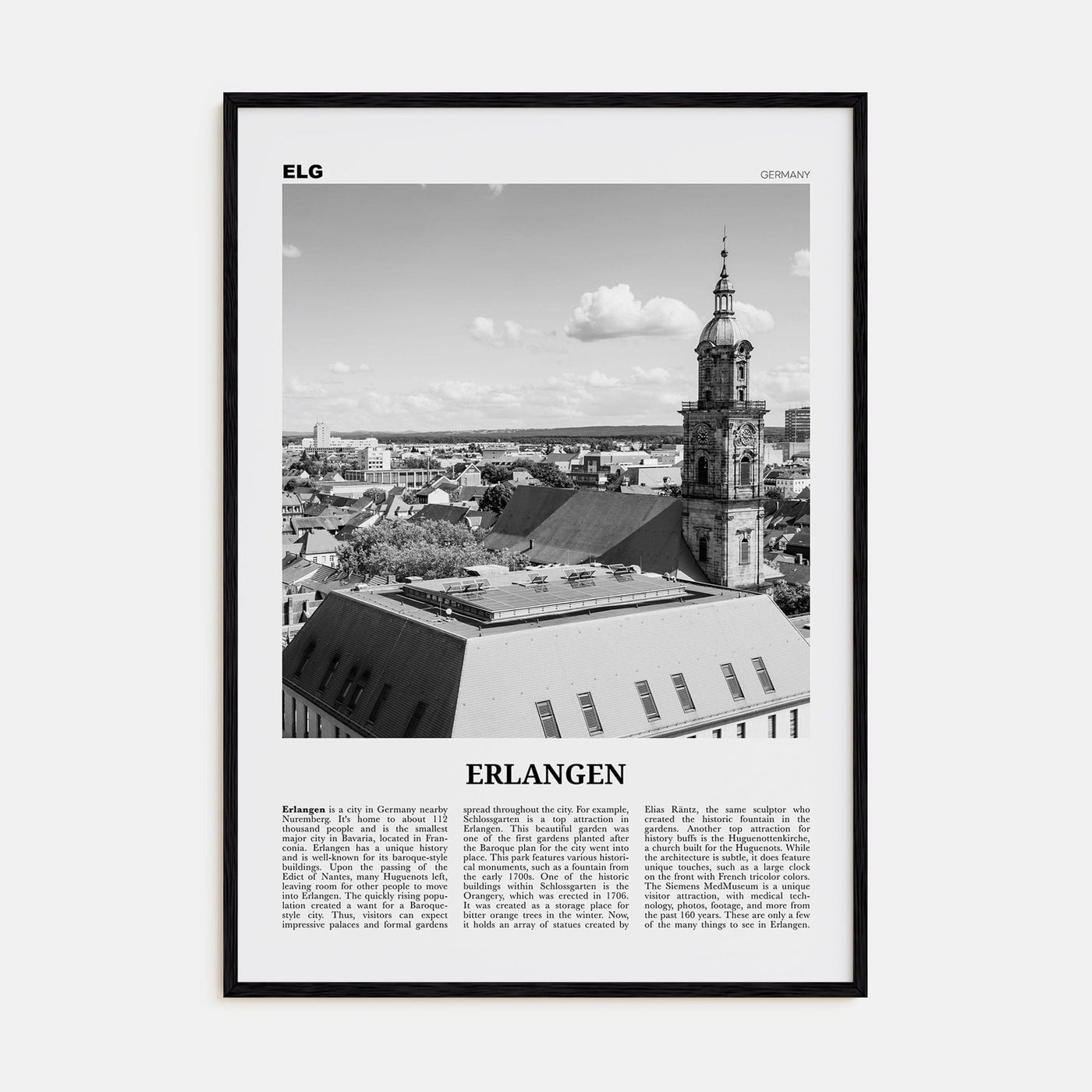 Erlangen Poster Black Wood / 8x12 in Nbourhood Travel B&W Poster