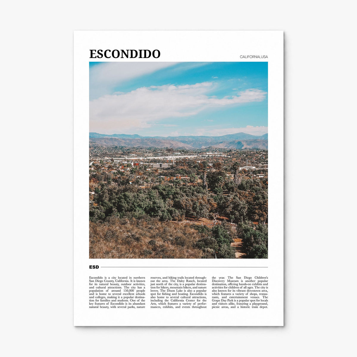 Escondido Travel Poster, print only (unframed)