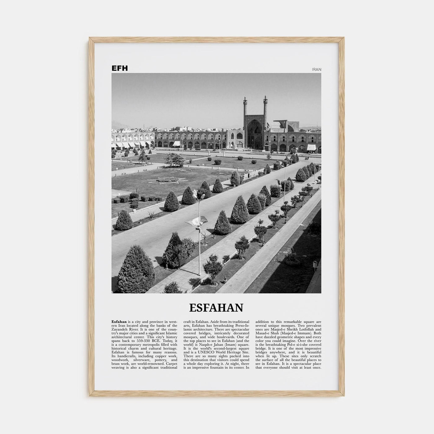 Esfahan Poster Natural Wood / 8x12 in Nbourhood Travel B&W Poster