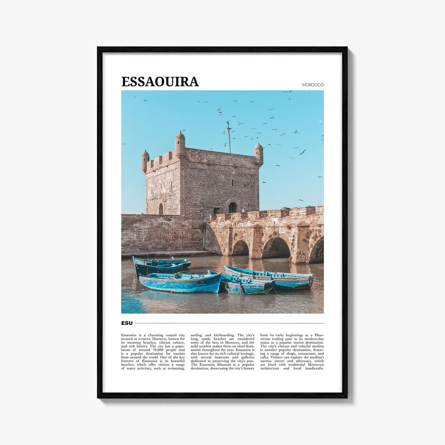 Essaouira no. 1 colorful travel poster of Morocco – vertical wall art, unframed print shown in interior mockup